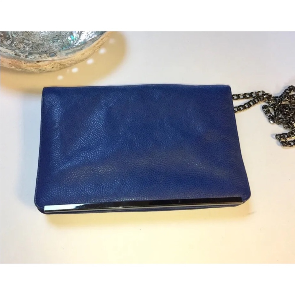 HALOGEN BLUE LEATHER CROSSBODY BAG EUC